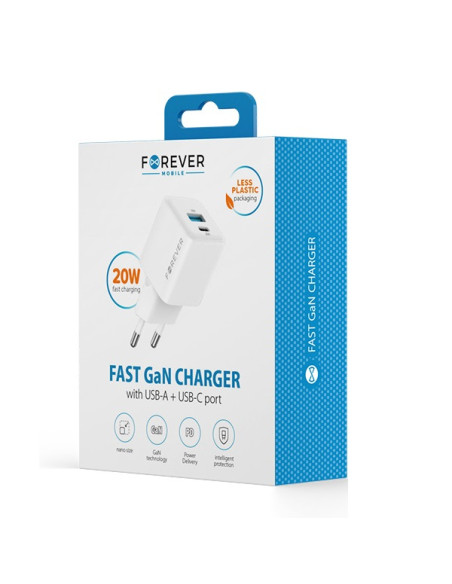 Adaptateur Chargeur secteur 1XUSB-C 1XUSB - GaN PD QCTC-08 - 20W - Forever